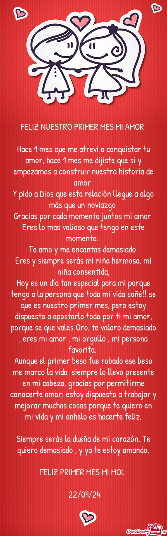 Hace 1 mes que me atreví a conquistar tu amor, hace 1 mes me dijiste que si y empezamos a construir