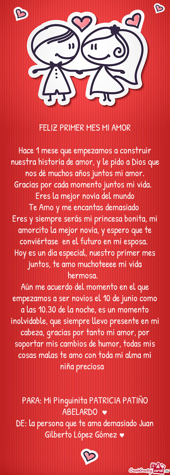 Hace 1 mese que empezamos a construir nuestra historia de amor, y le pido a Dios que nos dé muchos