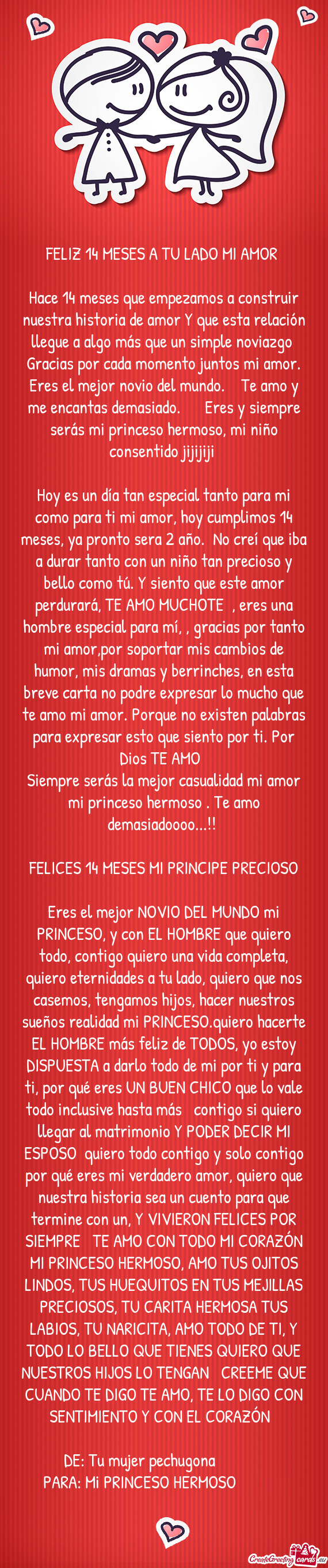 Hace 14 meses que empezamos a construir nuestra historia de amor Y que esta relación llegue a algo