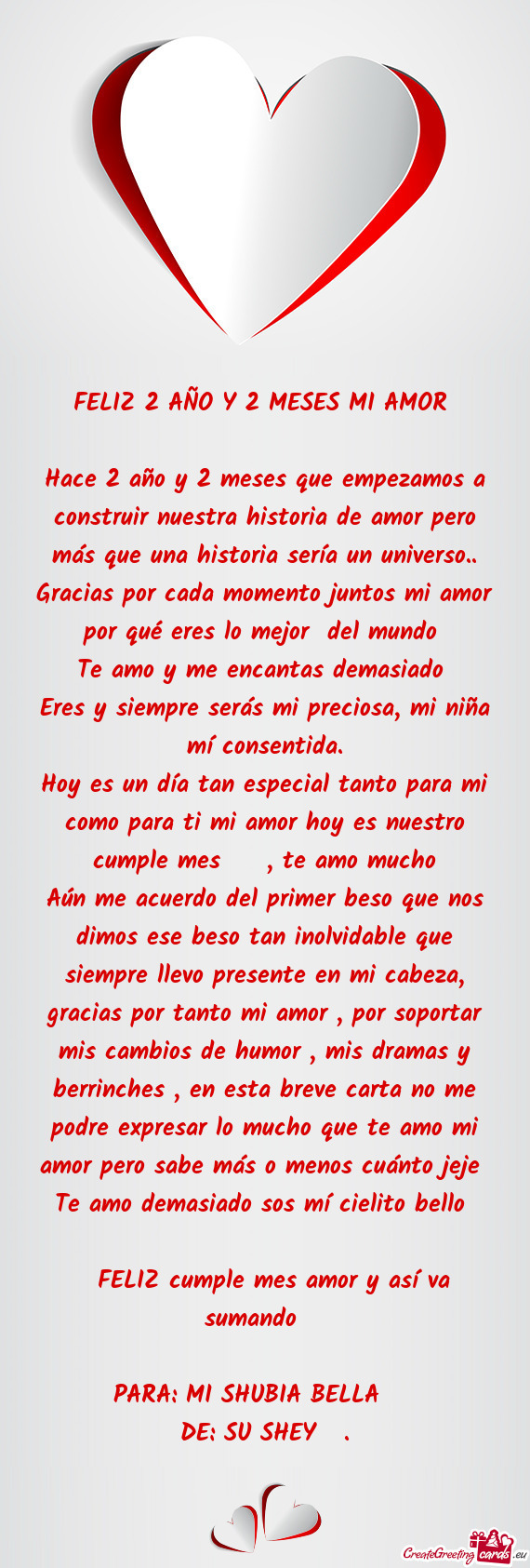 Hace 2 año y 2 meses que empezamos a construir nuestra historia de amor pero más que una historia