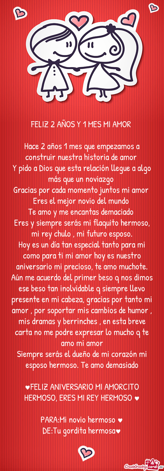 Hace 2 años 1 mes que empezamos a construir nuestra historia de amor