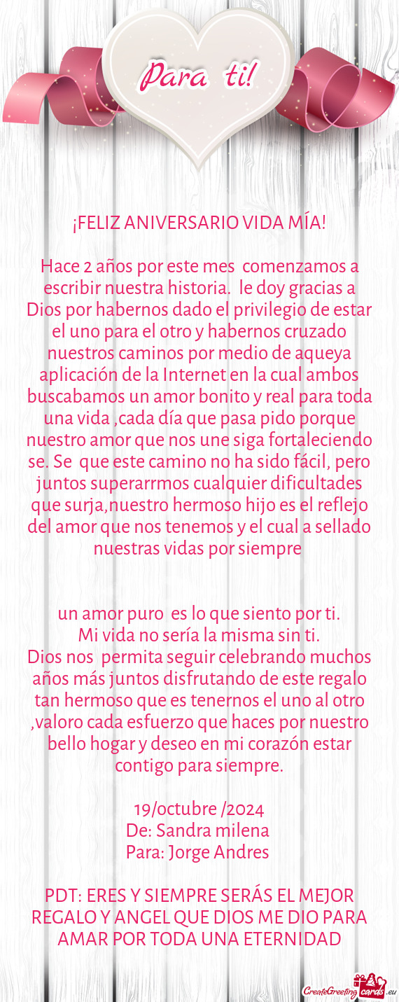 Hace 2 años por este mes comenzamos a escribir nuestra historia. le doy gracias a Dios por habern