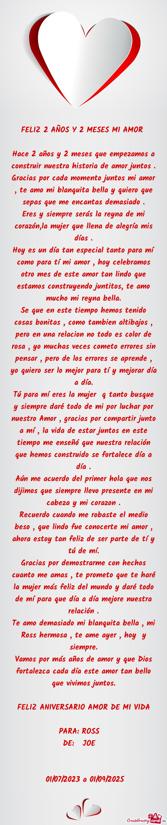 Hace 2 años y 2 meses que empezamos a construir nuestra historia de amor juntos