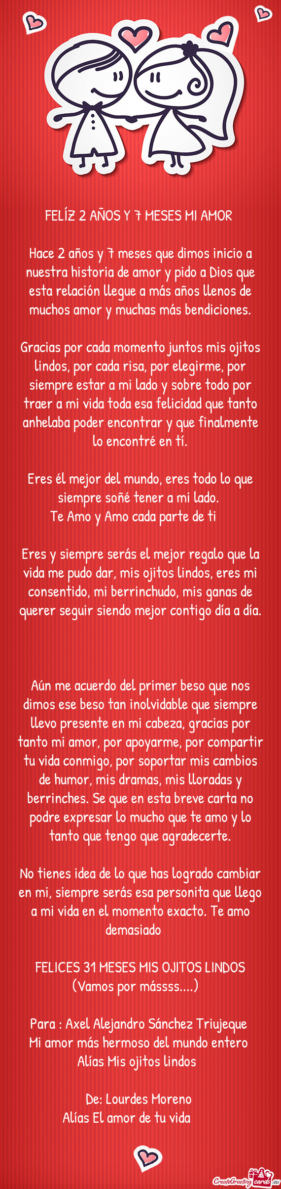 Hace 2 años y 7 meses que dimos inicio a nuestra historia de amor y pido a Dios que esta relación