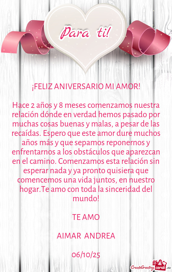 Hace 2 años y 8 meses comenzamos nuestra relación dónde en verdad hemos pasado por muchas cosas b