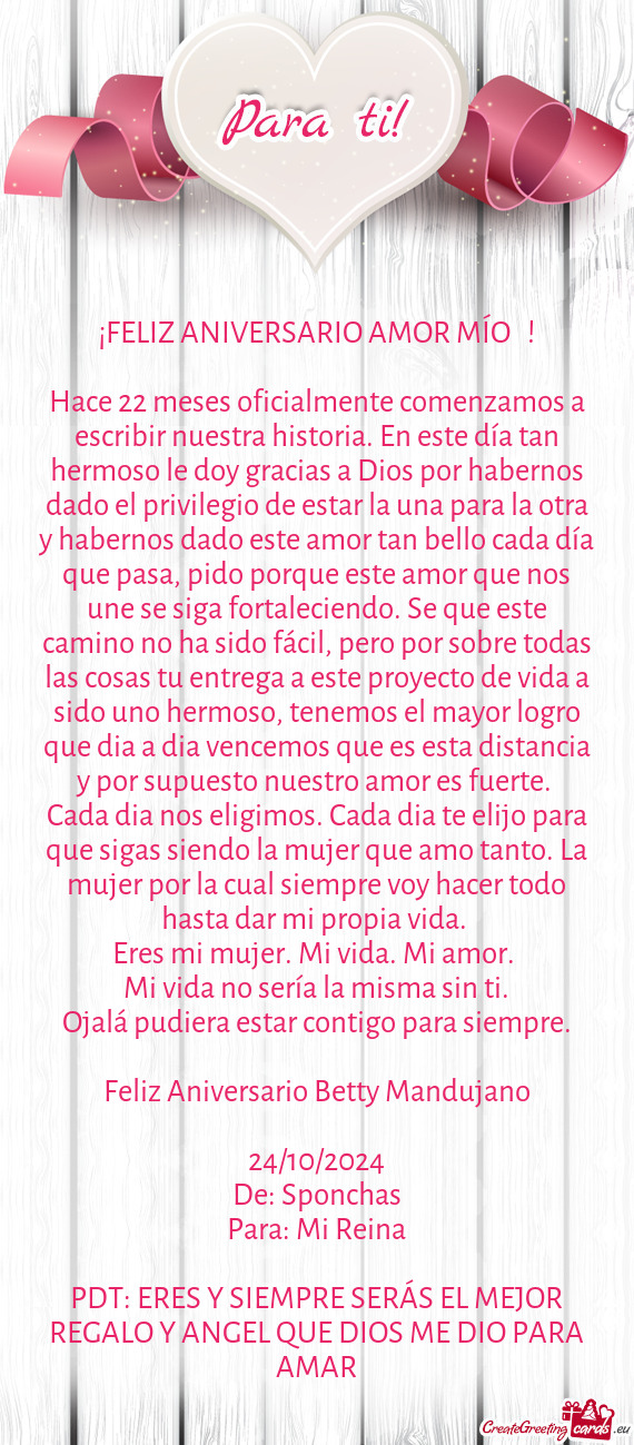 Hace 22 meses oficialmente comenzamos a escribir nuestra historia. En este día tan hermoso le doy g