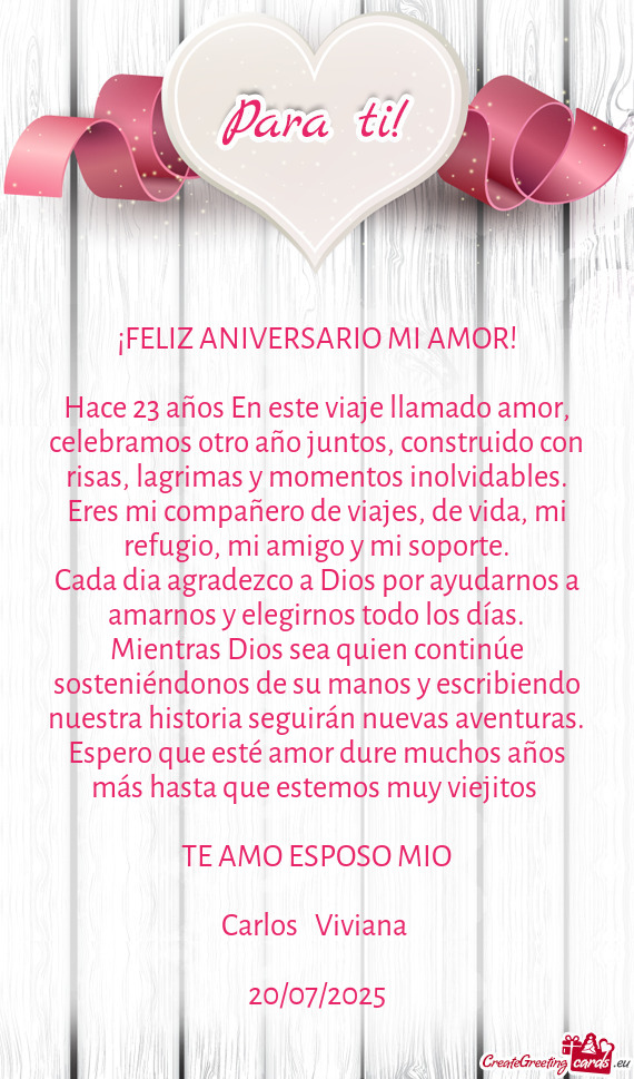Hace 23 años En este viaje llamado amor, celebramos otro año juntos, construido con risas, lagrima