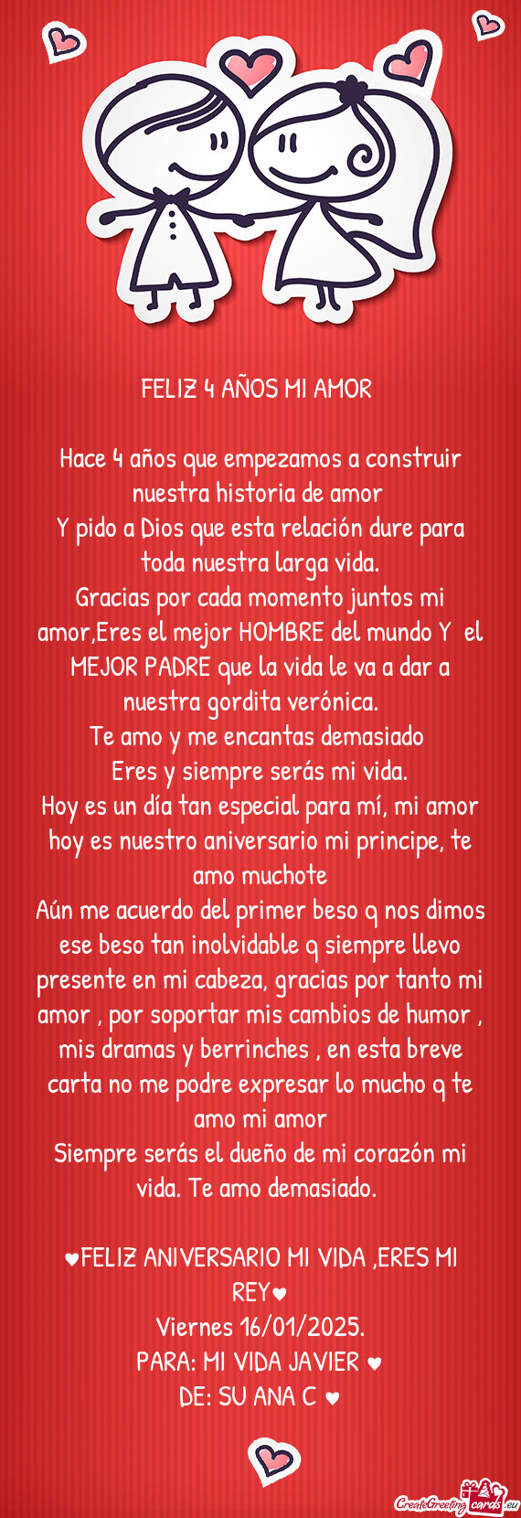 Hace 4 años que empezamos a construir nuestra historia de amor