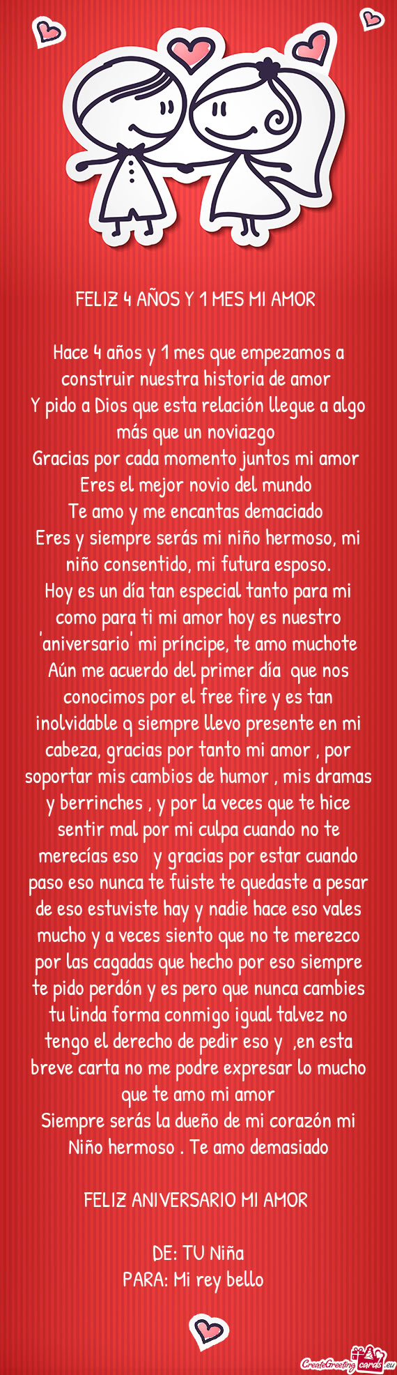 Hace 4 años y 1 mes que empezamos a construir nuestra historia de amor
