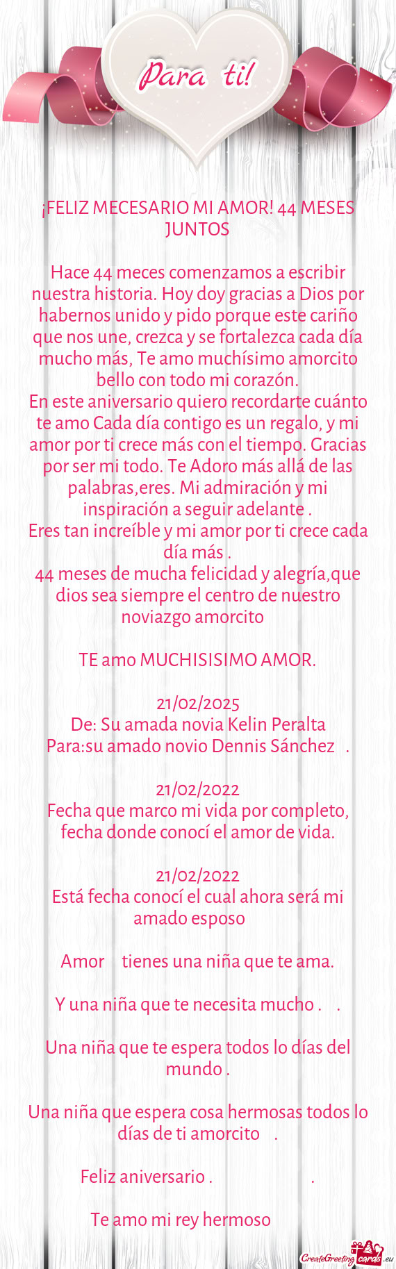 Hace 44 meces comenzamos a escribir nuestra historia. Hoy doy gracias a Dios por habernos unido y pi