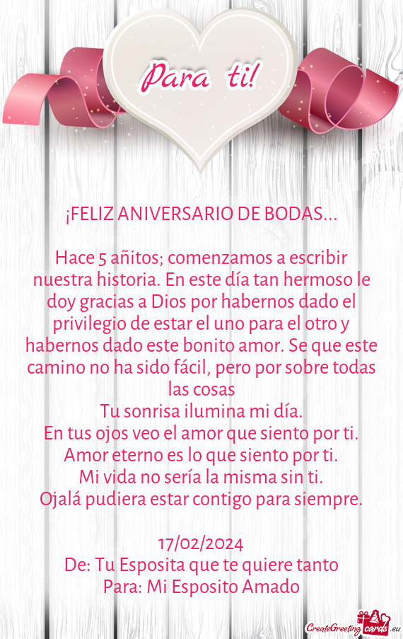 Hace 5 añitos; comenzamos a escribir nuestra historia. En este día tan hermoso le doy gracias a Di
