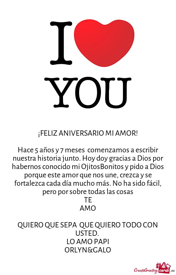 Hace 5 años y 7 meses comenzamos a escribir nuestra historia junto. Hoy doy gracias a Dios por hab