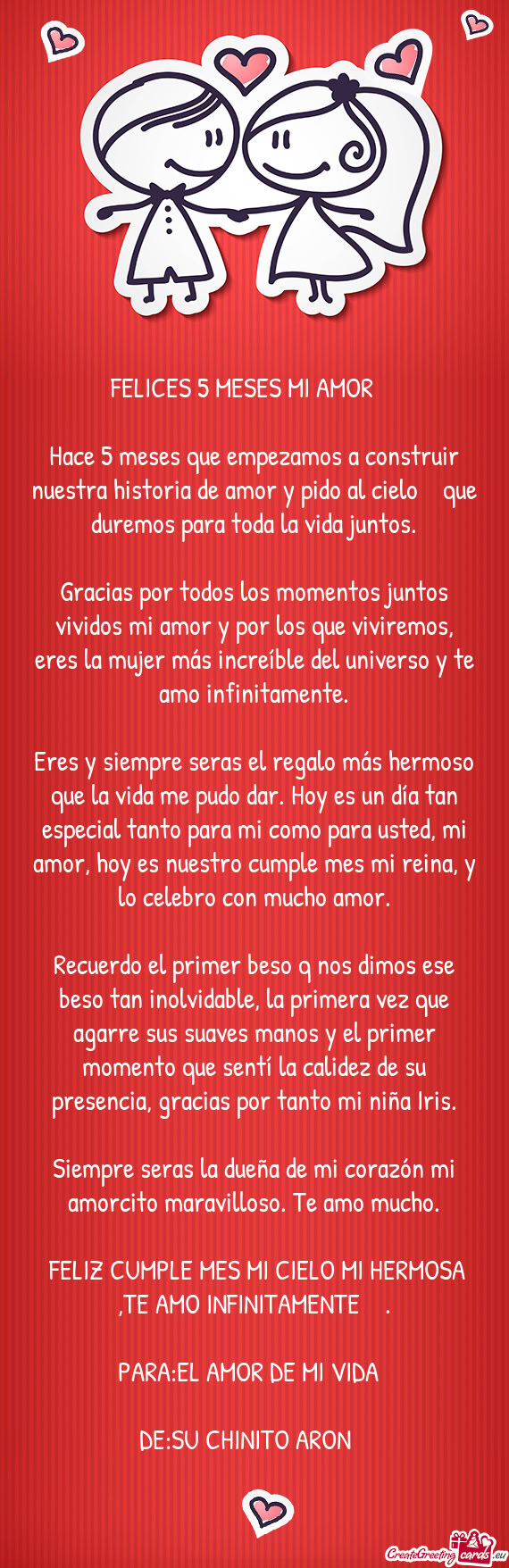 Hace 5 meses que empezamos a construir nuestra historia de amor y pido al cielo 🙏🏻 que duremos