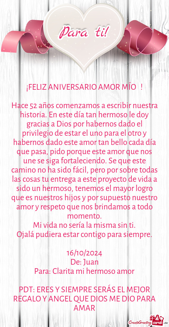 Hace 52 años comenzamos a escribir nuestra historia. En este día tan hermoso le doy gracias a Dios