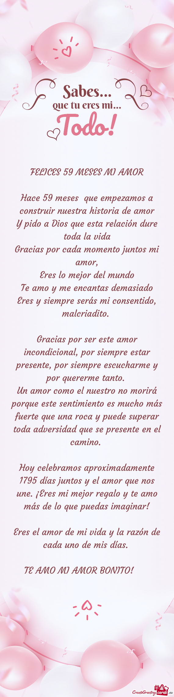 Hace 59 meses que empezamos a construir nuestra historia de amor
