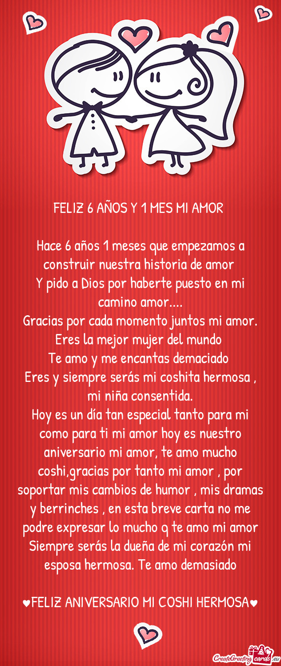 Hace 6 años 1 meses que empezamos a construir nuestra historia de amor