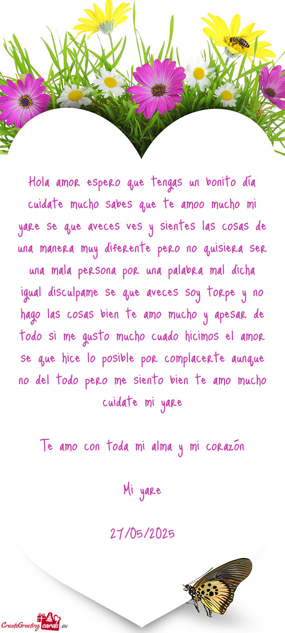 Hola amor espero que tengas un bonito día cuidate mucho sabes que te amoo mucho mi yare se que avec