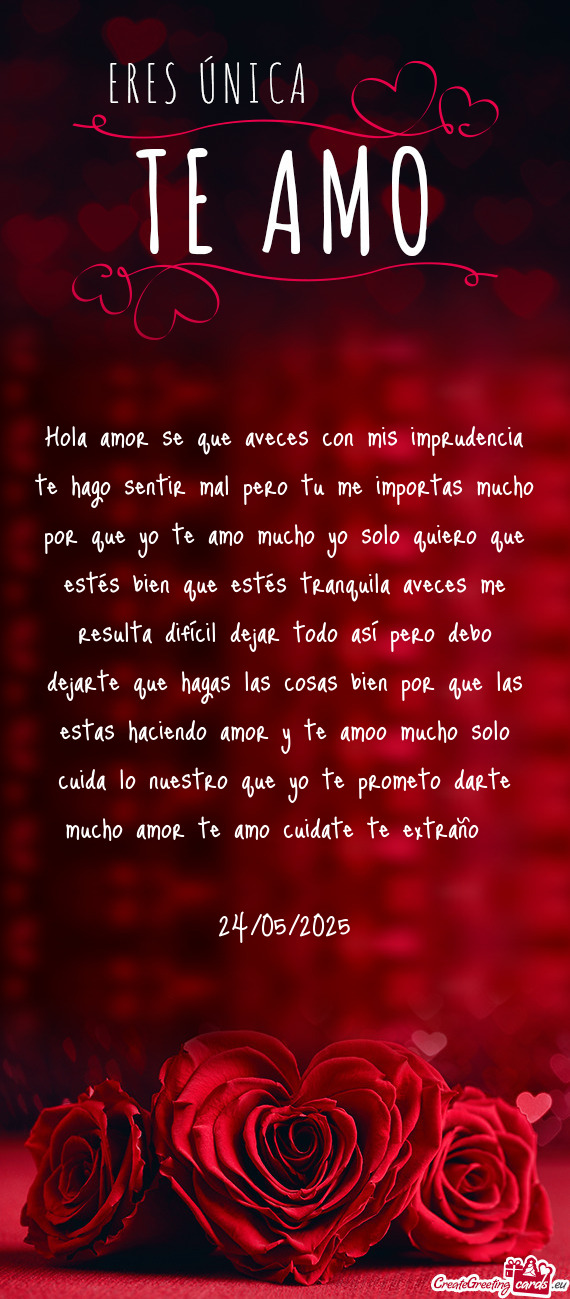 Hola amor se que aveces con mis imprudencia te hago sentir mal pero tu me importas mucho por que yo