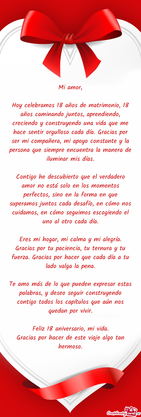 Hoy celebramos 18 años de matrimonio, 18 años caminando juntos, aprendiendo, creciendo y construye