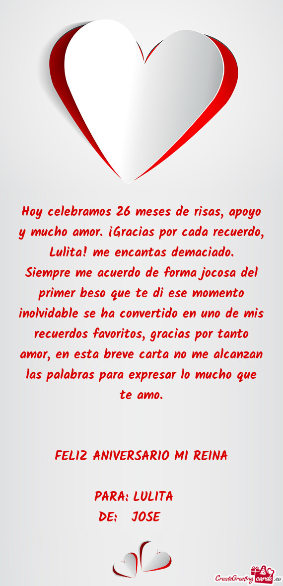 Hoy celebramos 26 meses de risas, apoyo y mucho amor. ¡Gracias por cada recuerdo, Lulita! me encant