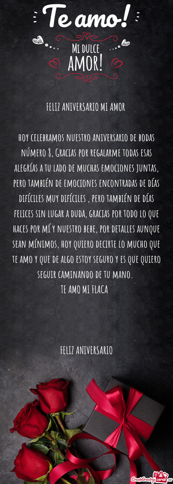 Hoy celebramos nuestro aniversario de bodas número 8, Gracias por regalarme todas esas alegrías a