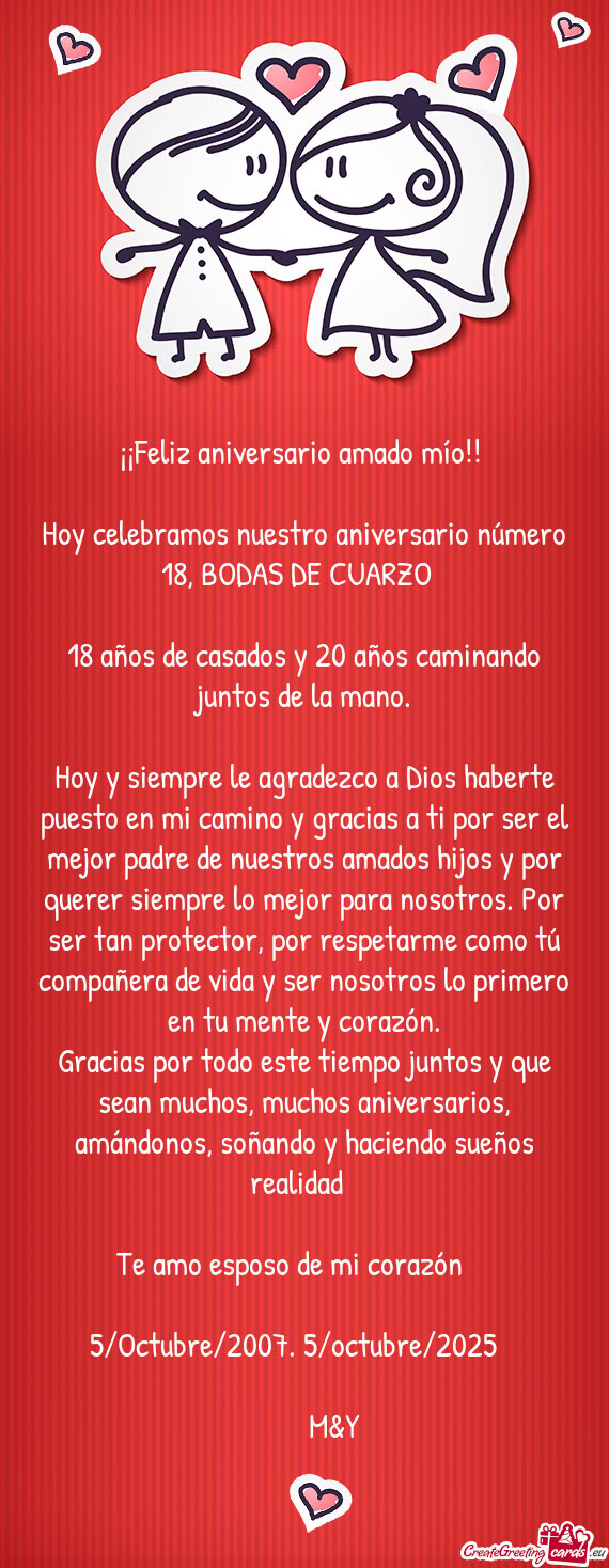 Hoy celebramos nuestro aniversario número 18, BODAS DE CUARZO 🩷