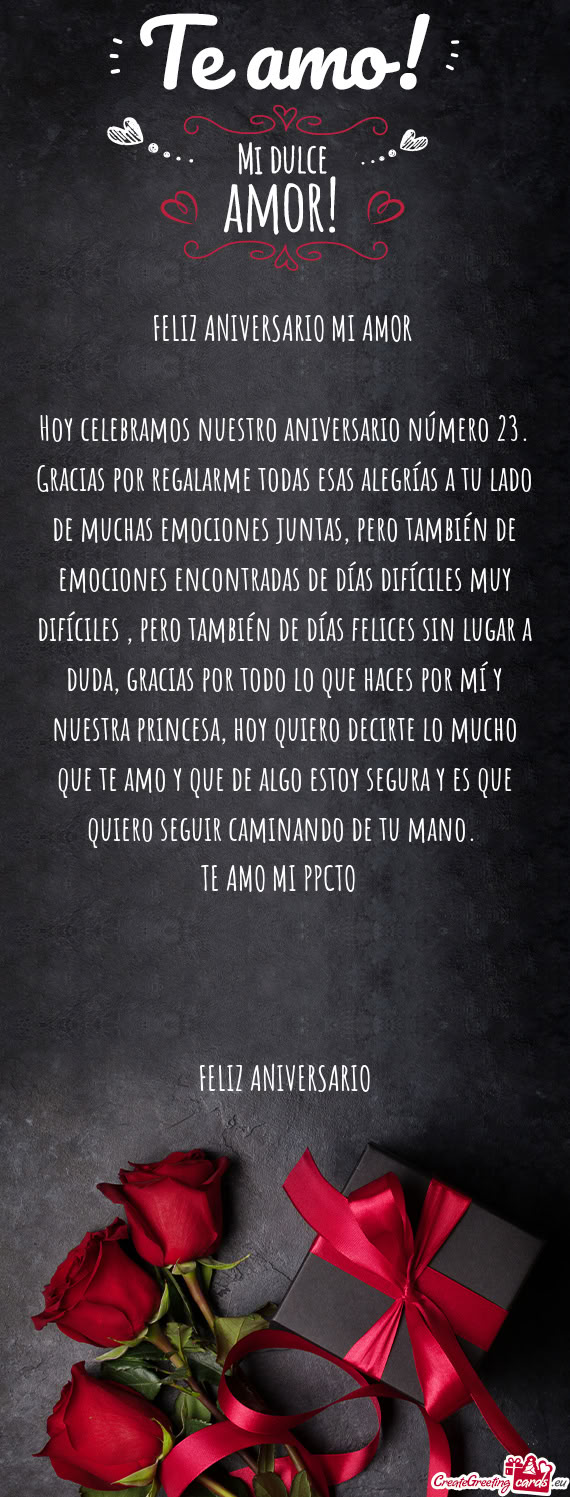 Hoy celebramos nuestro aniversario número 23. Gracias por regalarme todas esas alegrías a tu lado