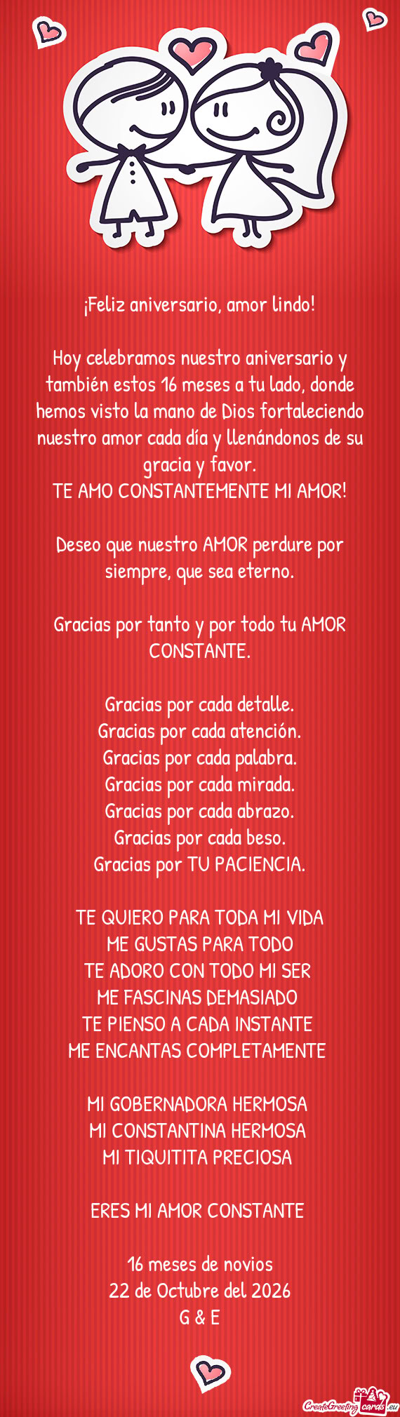Hoy celebramos nuestro aniversario y también estos 16 meses a tu lado, donde hemos visto la mano de