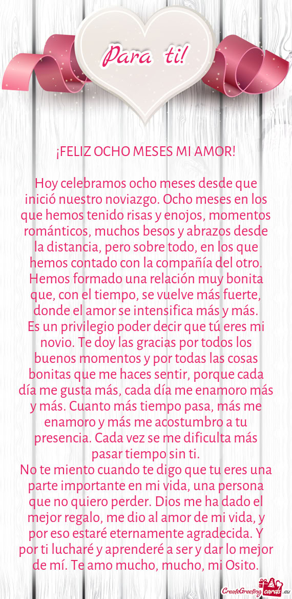 Hoy celebramos ocho meses desde que inició nuestro noviazgo. Ocho meses en los que hemos tenido ris