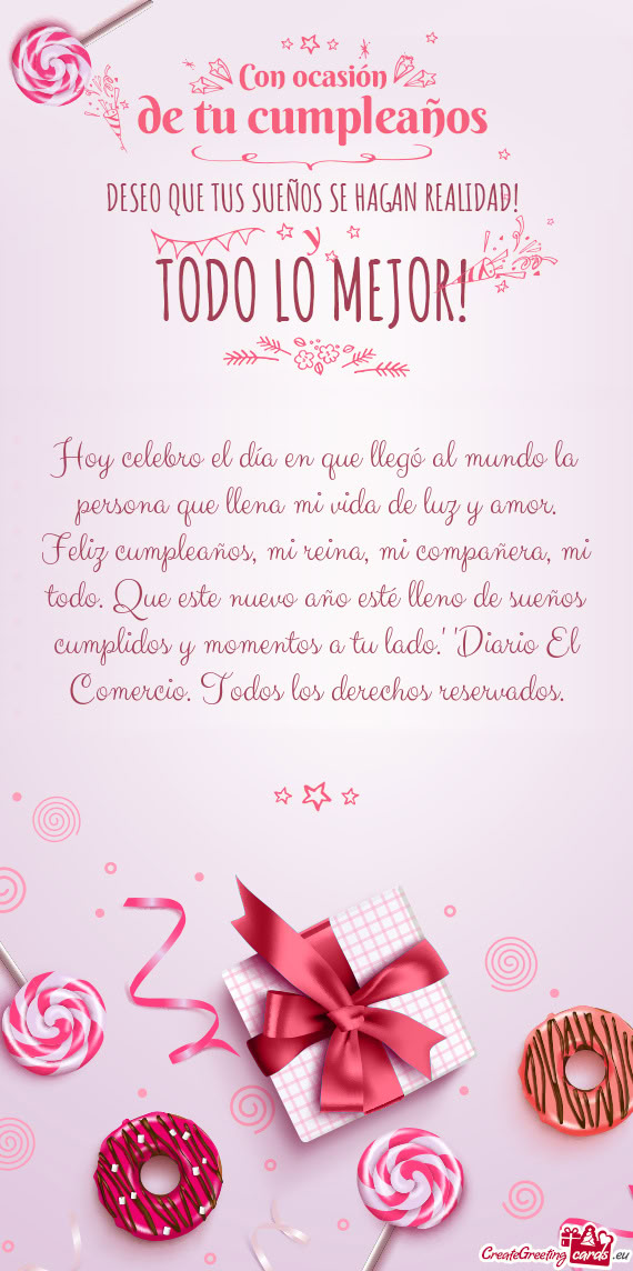 Hoy celebro el día en que llegó al mundo la persona que llena mi vida de luz y amor. Feliz cumplea
