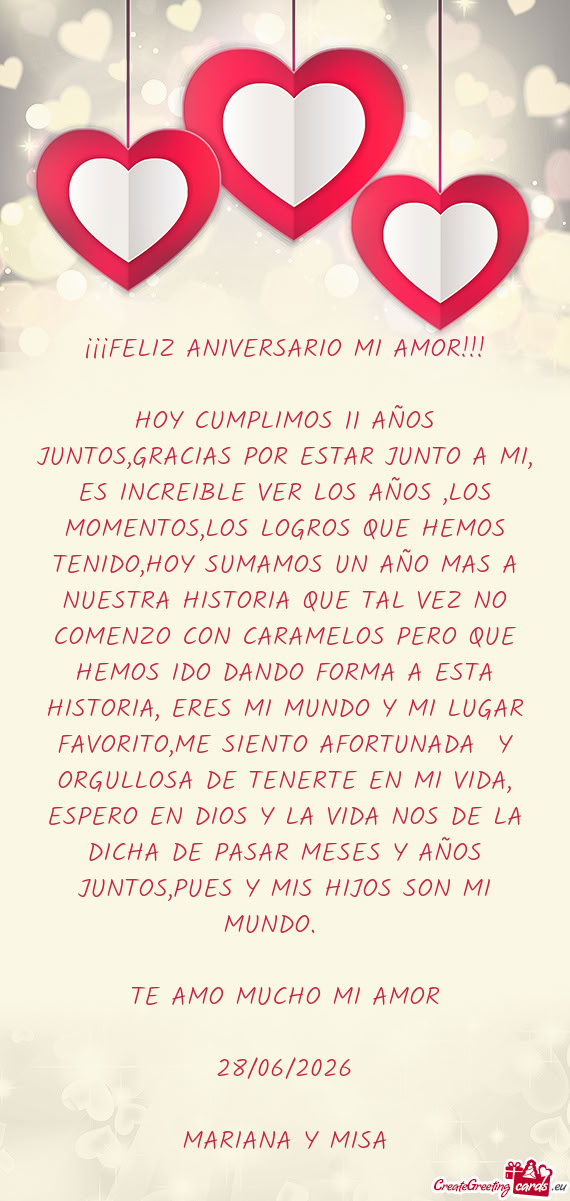HOY CUMPLIMOS 11 AÑOS JUNTOS,GRACIAS POR ESTAR JUNTO A MI, ES INCREIBLE VER LOS AÑOS ,LOS MOMENTOS