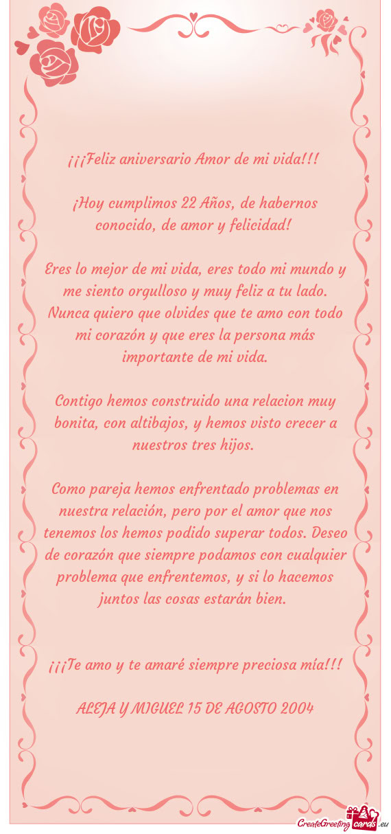 ¡Hoy cumplimos 22 Años, de habernos conocido, de amor y felicidad