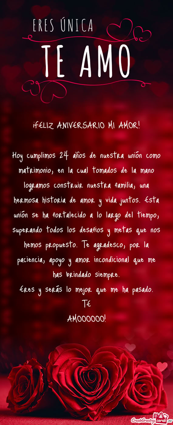 Hoy cumplimos 24 años de nuestra unión como matrimonio, en la cual tomados de la mano logramos con