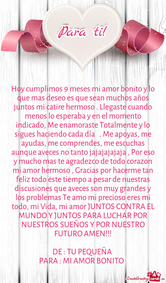 Hoy cumplimos 9 meses mi amor bonito y lo que mas deseo es que sean muchos años juntos mi catire he