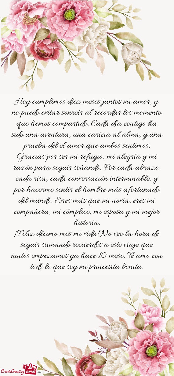 Hoy cumplimos diez meses juntos mi amor, y no puedo evitar sonreír al recordar los momento que hemo