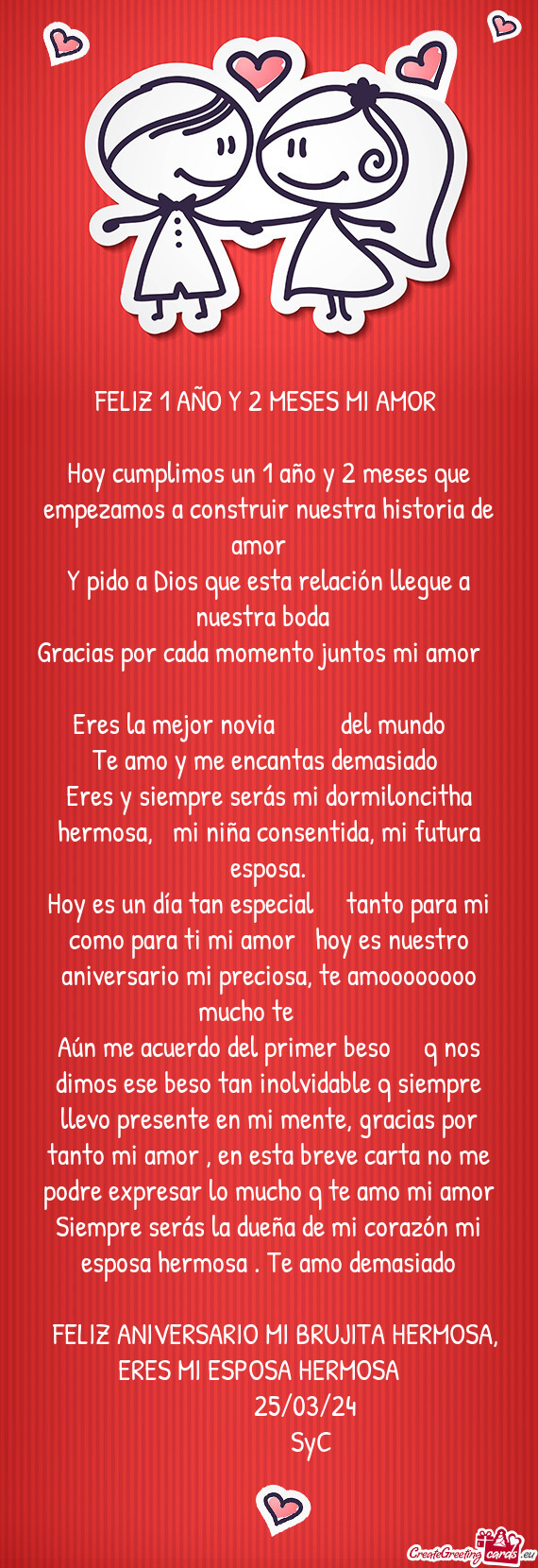 Hoy cumplimos un 1 año y 2 meses que empezamos a construir nuestra historia de amor 💞
