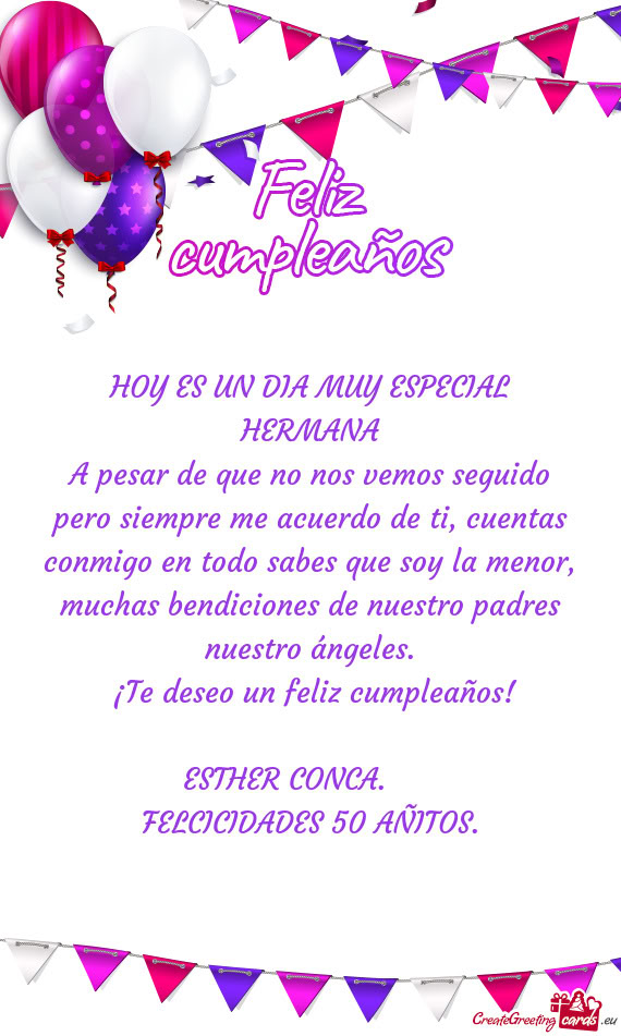 HOY ES UN DIA MUY ESPECIAL HERMANA