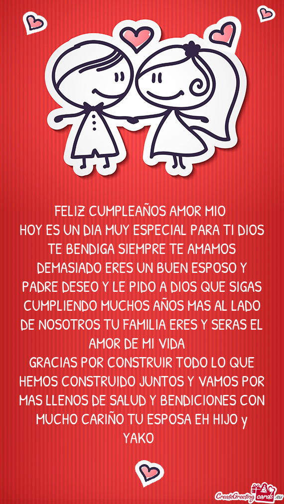 HOY ES UN DIA MUY ESPECIAL PARA TI DIOS TE BENDIGA SIEMPRE TE AMAMOS DEMASIADO ERES UN BUEN ESPOSO Y