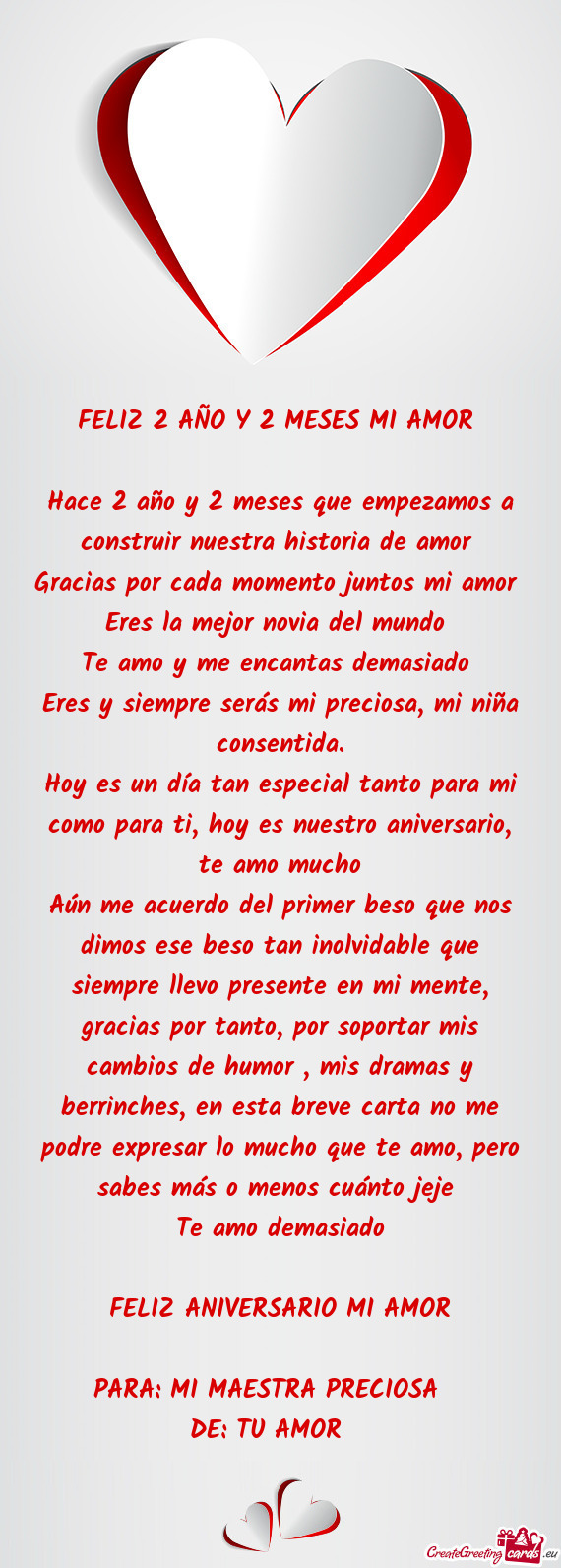 Hoy es un día tan especial tanto para mi como para ti, hoy es nuestro aniversario, te amo mucho
