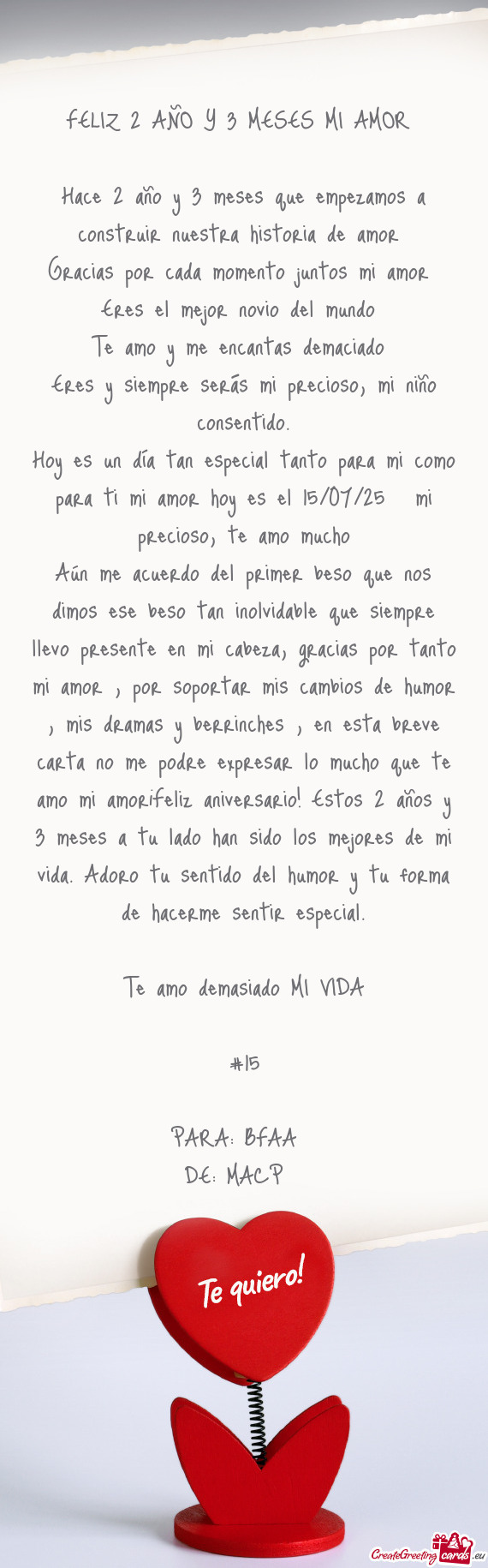 Hoy es un día tan especial tanto para mi como para ti mi amor hoy es el 15/07/25❤ mi precioso, te