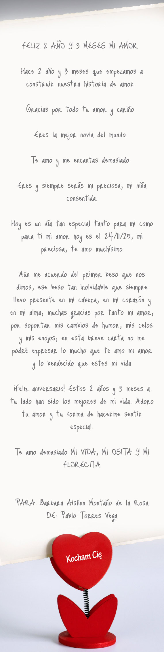 Hoy es un día tan especial tanto para mi como para ti mi amor hoy es el 24/11/25, mi preciosa, te a