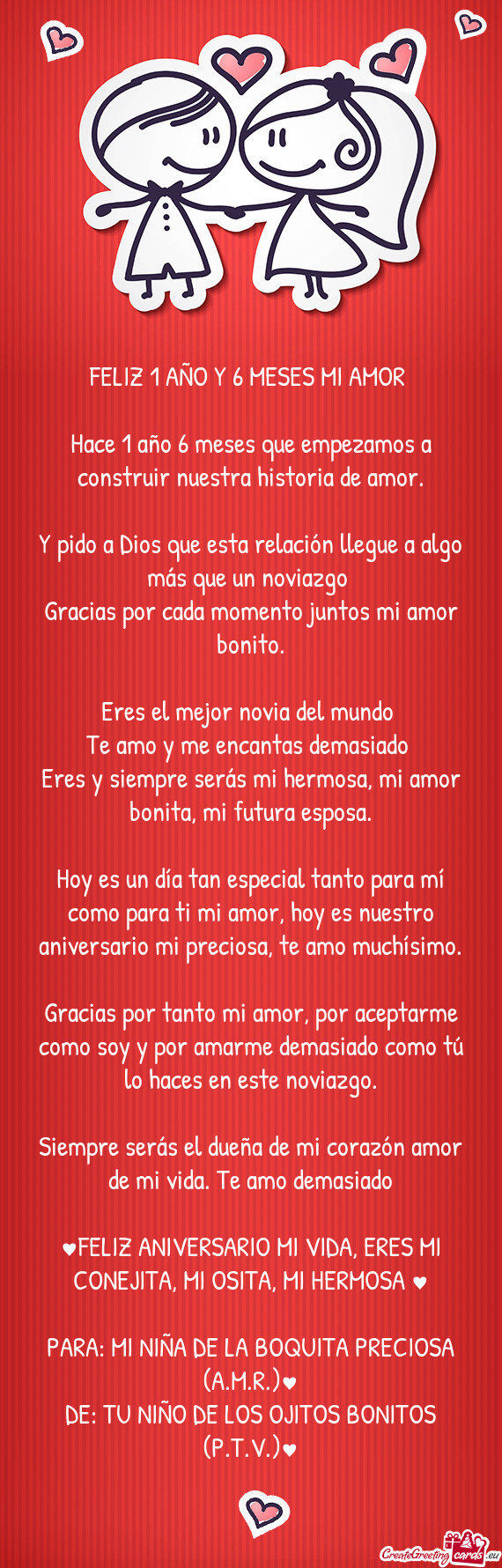 Hoy es un día tan especial tanto para mí como para ti mi amor, hoy es nuestro aniversario mi preci