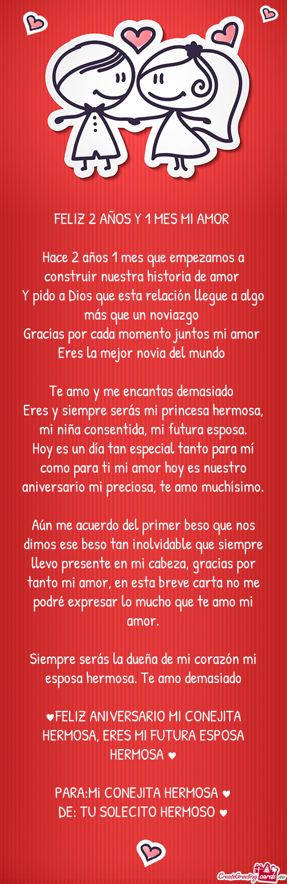 Hoy es un día tan especial tanto para mí como para ti mi amor hoy es nuestro aniversario mi precio