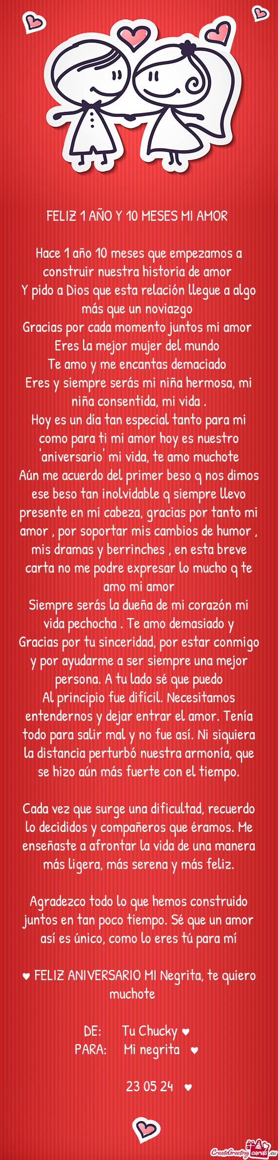 Hoy es un día tan especial tanto para mi como para ti mi amor hoy es nuestro "aniversario" mi vida