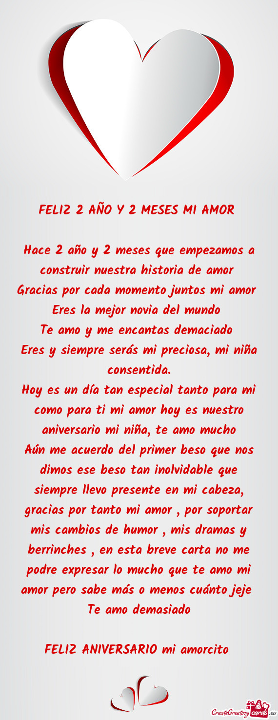 Hoy es un día tan especial tanto para mi como para ti mi amor hoy es nuestro aniversario mi niña