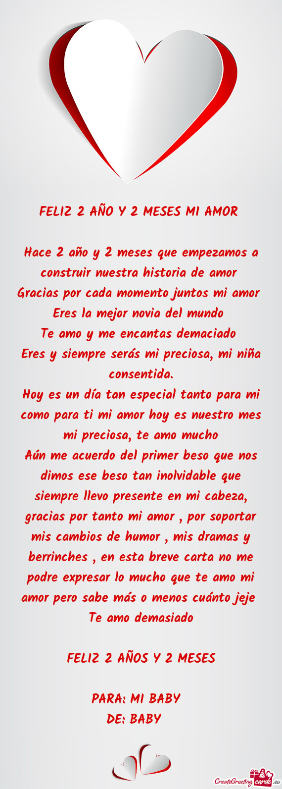 Hoy es un día tan especial tanto para mi como para ti mi amor hoy es nuestro mes mi preciosa, te am