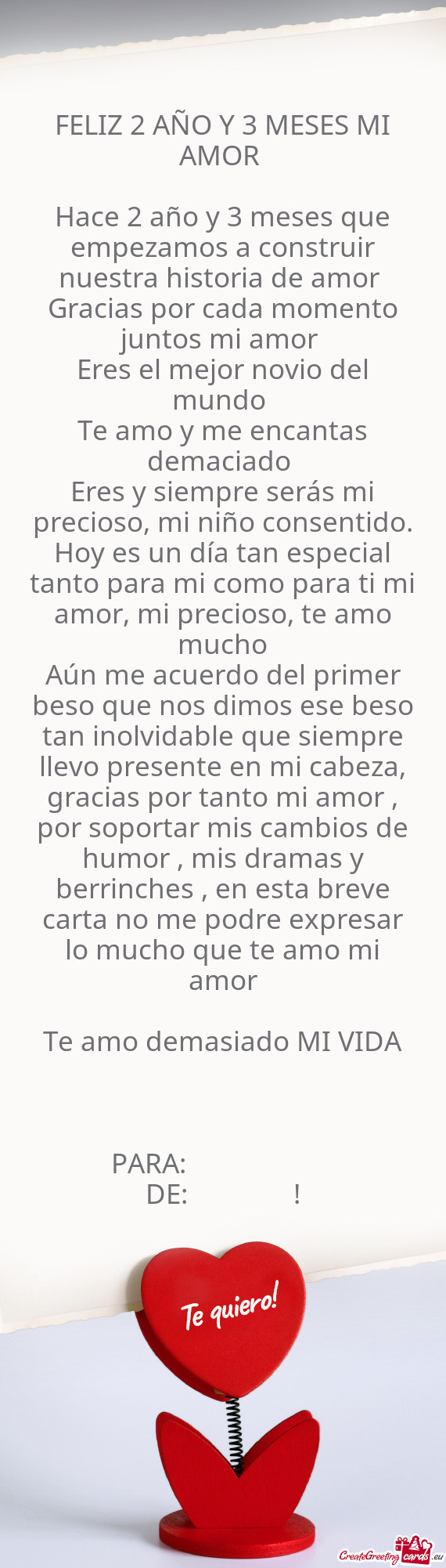 Hoy es un día tan especial tanto para mi como para ti mi amor, mi precioso, te amo mucho
