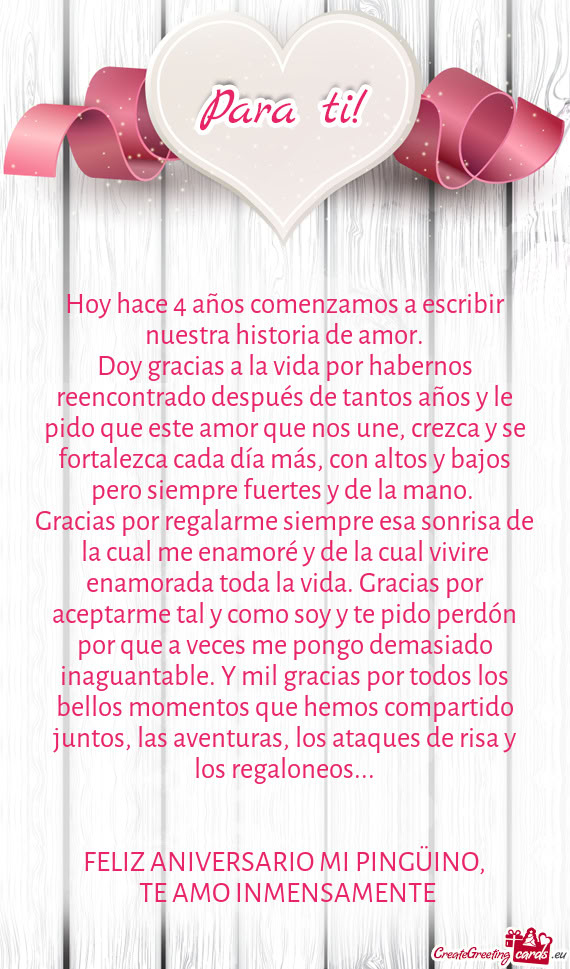 Hoy hace 4 años comenzamos a escribir nuestra historia de amor