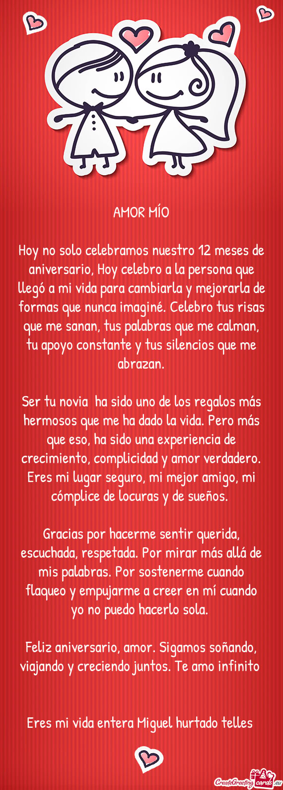 Hoy no solo celebramos nuestro 12 meses de aniversario, Hoy celebro a la persona que llegó a mi vid
