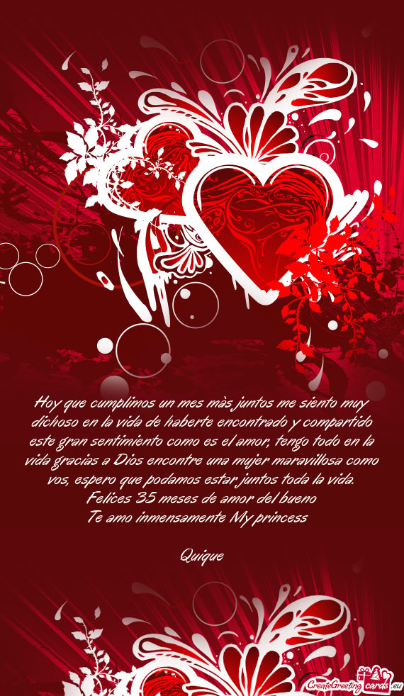 Hoy que cumplimos un mes màs juntos me siento muy dichoso en la vida de haberte encontrado y compar